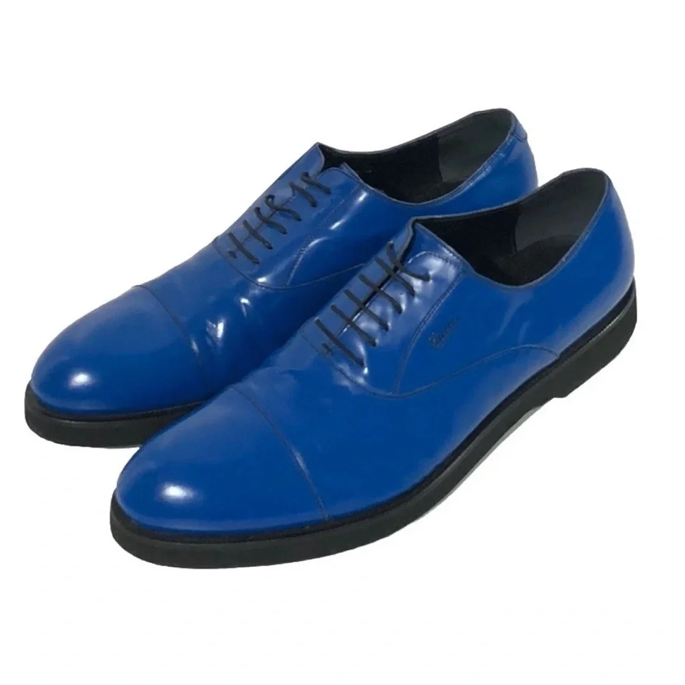 Gucci Men’s Blue Leather Cap Toe Oxford Dress Shoes Made in Italy